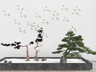 中式庭院松树花坛景观园艺小品