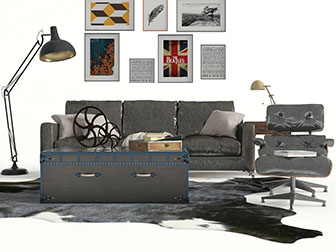 美式多人沙发休闲椅子茶几组合