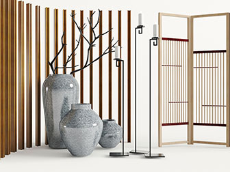 中式陶瓷器皿实木屏风