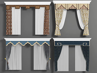 新中式窗帘窗纱3d模型 新中式窗帘窗纱
