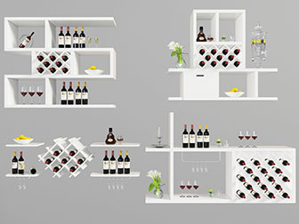 现代白色实木墙面置物酒架3d模型 现代白色实木墙面置物酒架