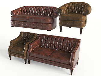 美式皮质多人沙发组合