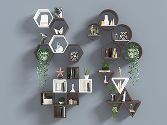 北欧实木六边形墙面装饰收纳架