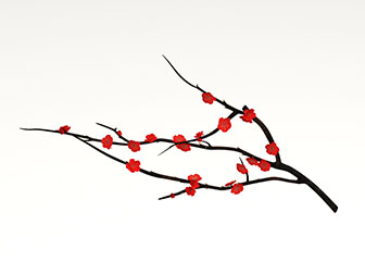 开着红色梅花的梅枝
