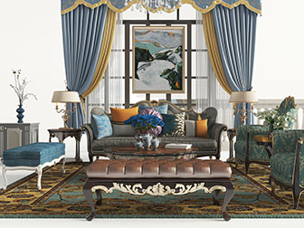 新古典多人单人沙发茶几沙发凳组合