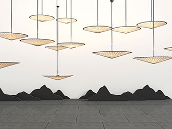 中式山脉伞状吊灯景观园艺小品