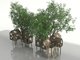 现代儿童树屋木房子游乐设备3d模型 现代儿童树屋木房子游乐设备