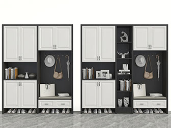 北欧灰色柜体白色柜门的玄关鞋柜