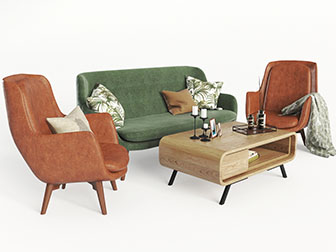 北欧彩色多人沙发茶几组合