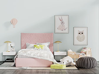现代粉色布艺儿童床