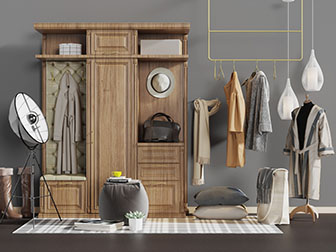 北欧实木玄关鞋柜衣架