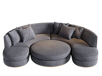 现代灰色弧形布艺多人沙发