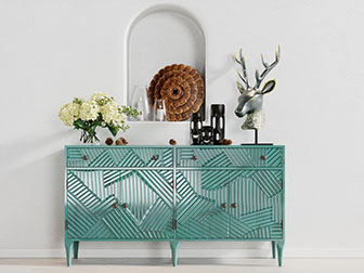 美式蓝色做旧玄关柜边柜