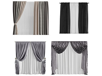 欧式布艺窗帘窗纱3d模型 欧式布艺窗帘窗纱