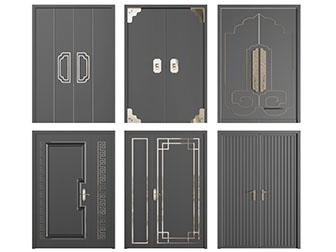 新中式装饰花纹的字母双扇平开门