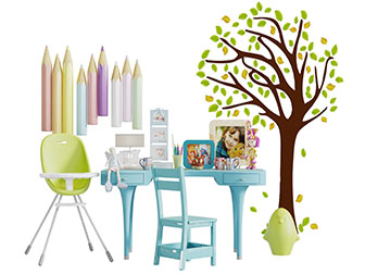 北欧蓝色书桌椅组合