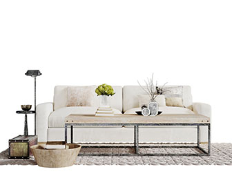 工业风白色多人沙发茶几组合