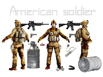 全副武装的军人武器3d模型 全副武装的军人武器