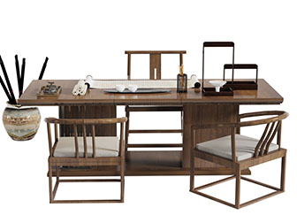 新中式实木长方形茶桌椅组合