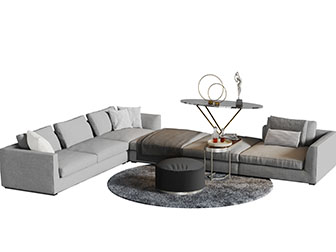 现代布艺转角多人沙发茶几组合