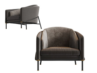 现代灰色布艺单人沙发3d模型 现代灰色布艺单人沙发