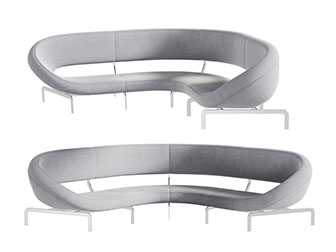 后现代靠背镂空的弧形多人沙发