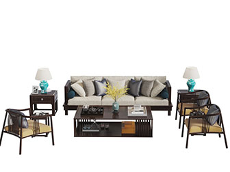 新中式实木多人沙发休闲椅子茶几组合