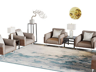 新中式咖啡色布艺单人沙发3d模型 新中式咖啡色布艺单人沙发