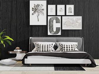 后现代皮革床头双人床