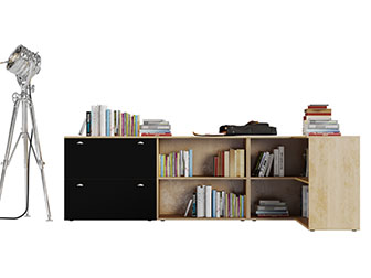 后现代转角实木书柜电视柜落地灯