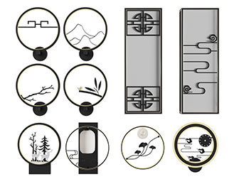 新中式圆形装饰山脉树枝的壁灯