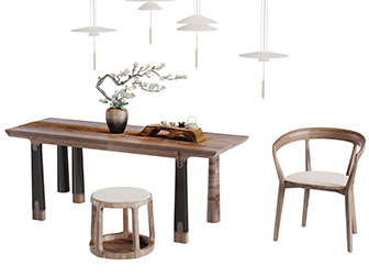 中式实木茶桌凳子组合