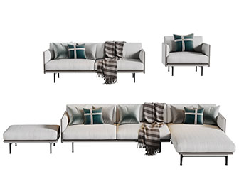 现代灰色转角多人单人双人沙发