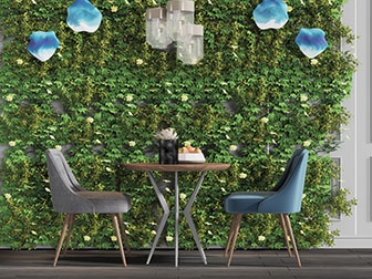 北欧休闲椅子圆桌植物墙