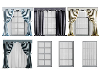 新中式布艺窗帘窗纱平开窗3d模型 新中式布艺窗帘窗纱平开窗