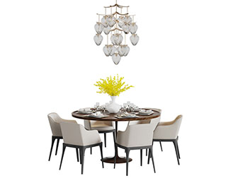 新中式圆形实木餐桌椅组合