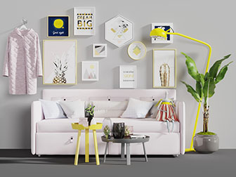 北欧粉色多人沙发茶几