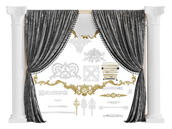 欧式罗马柱子雕花构件和窗帘3d模型 欧式罗马柱子雕花构件和窗帘