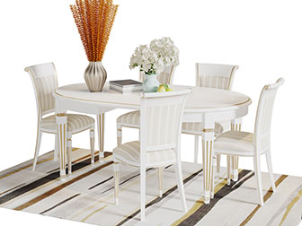 美式白色椭圆形实木餐桌椅组合