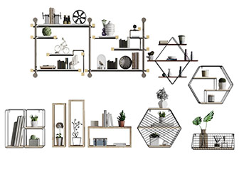 北欧金属网实木板收纳装饰架