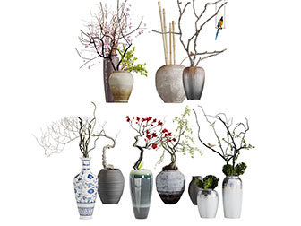 中式陶瓷花瓶花卉干枝