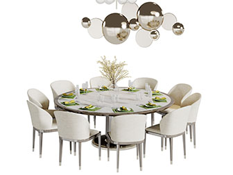 现代圆形实木餐桌椅组合