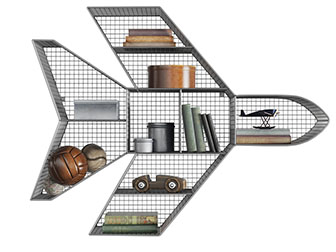 后现代金属网飞机造型的墙饰收纳架