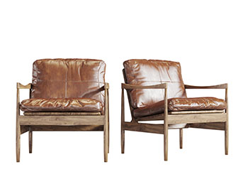 北欧皮革实木支架的休闲椅子