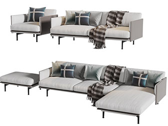 现代布艺多人沙发