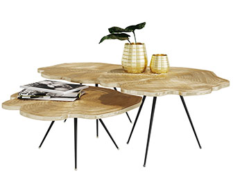 新中式不规则圆形原木纹理茶几