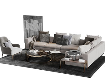 现代布艺转角多人单人沙发茶几组合