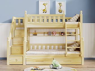 欧式实木带梯子和台阶的儿童上下床