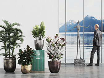 现代花盆盆栽植物雕塑男人