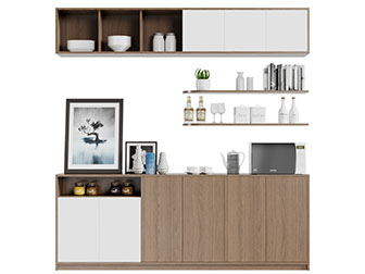 现代实木拼接带吊柜的餐边柜